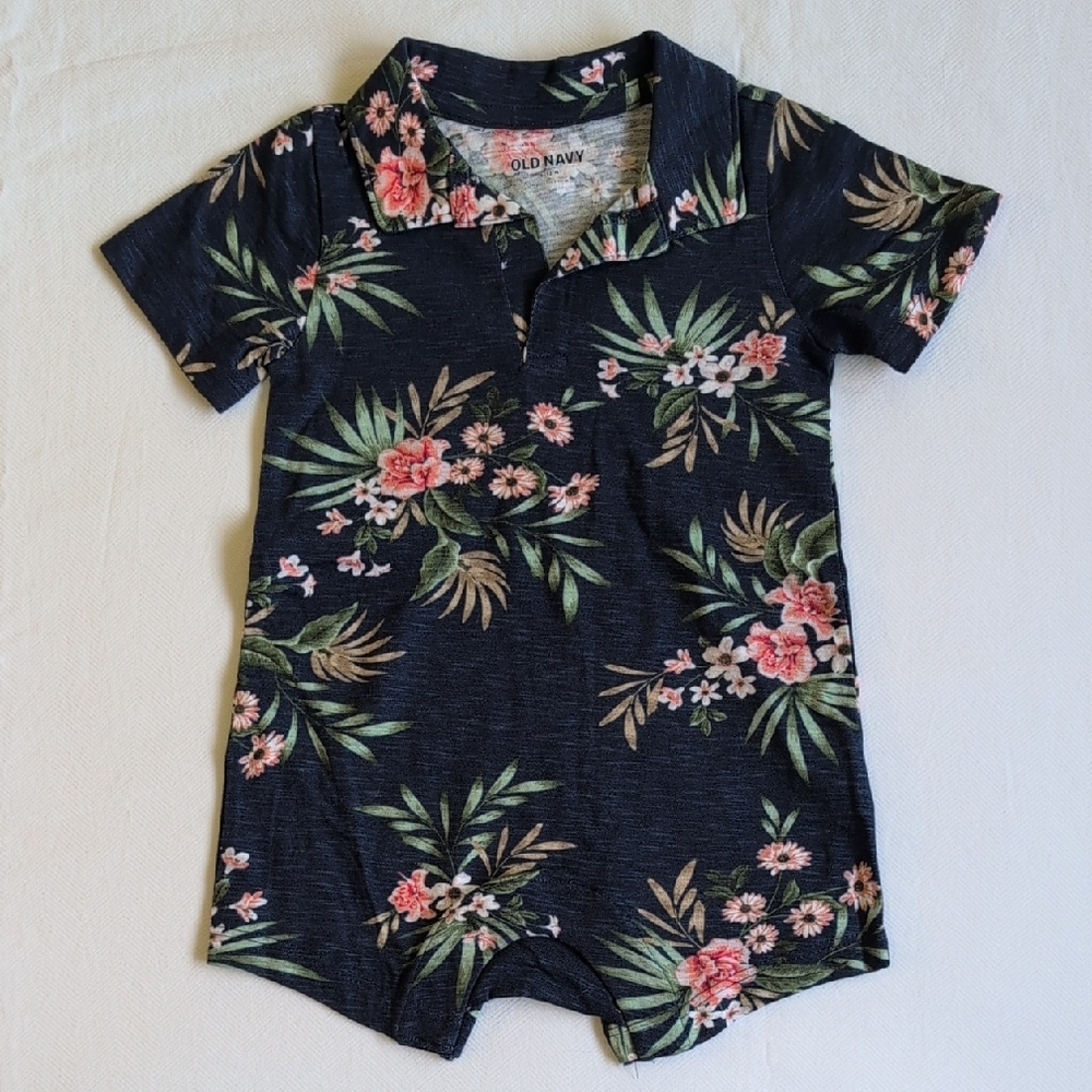 NWOT old navy tropical floral collared summer romper cotton 6-12 months baby boy